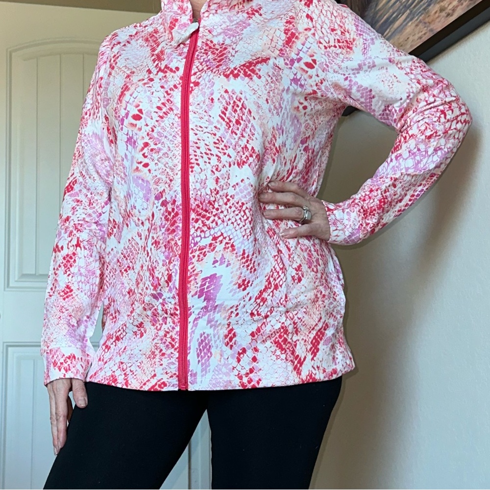 Pink and White Jacket with Full-Length Zipper